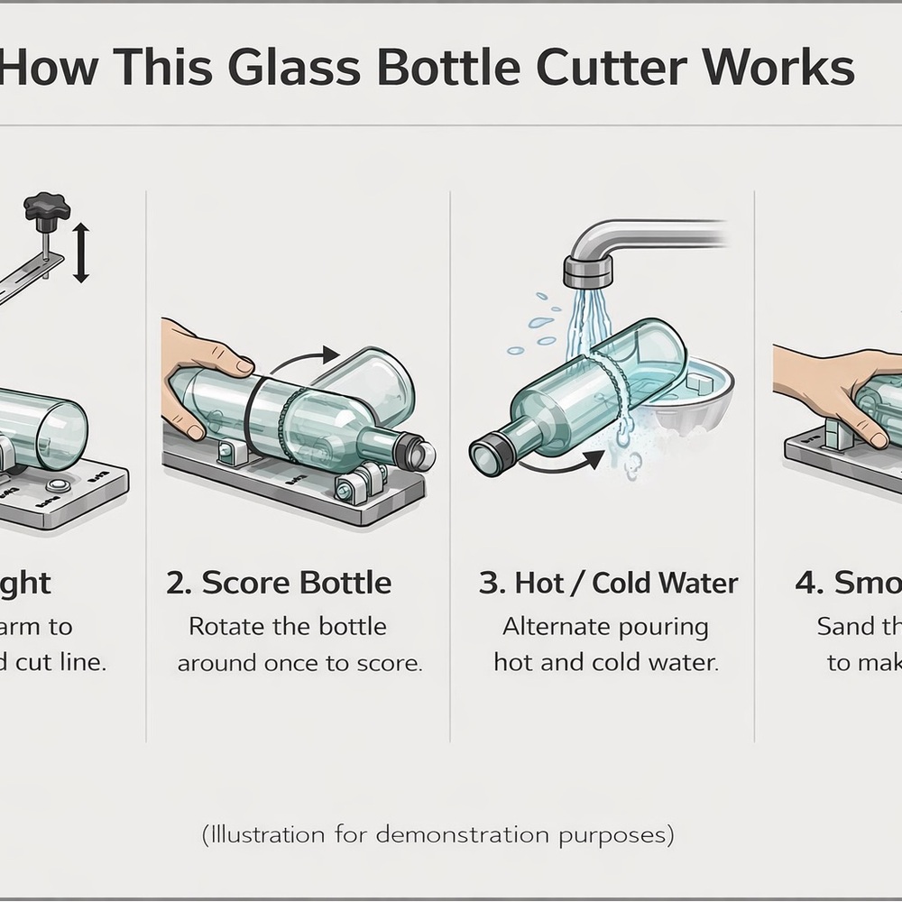 Stainless Steel Glass Bottle Cutter Kit – Adjustable Roller – New
